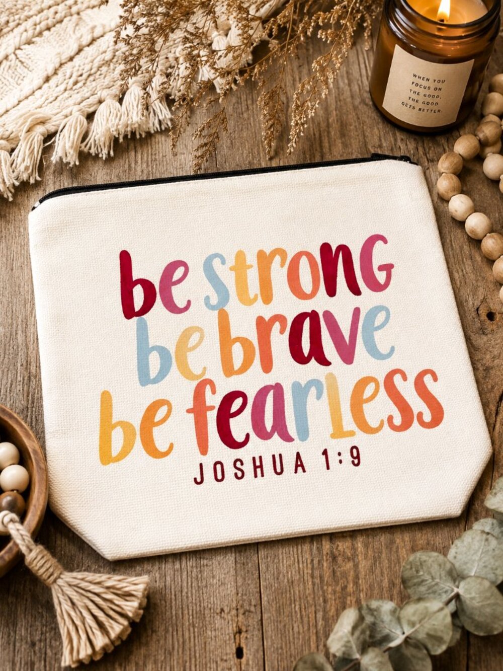 Be Strong Be Brave Be Fearless Pouch Joshua 1:9 Inspirational Christian Gift NWT